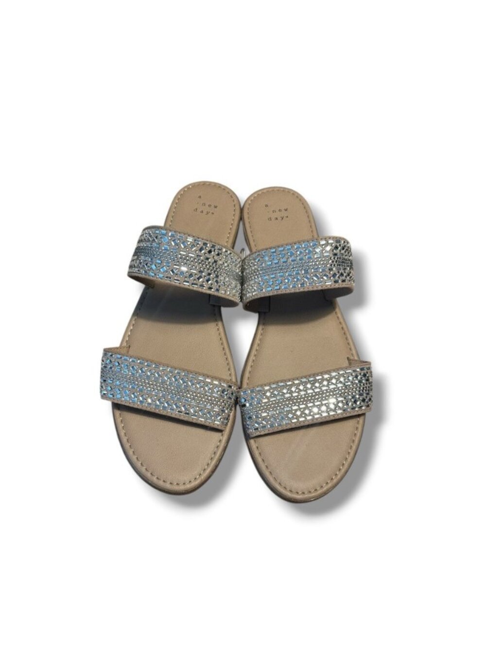 A New Day "Kersha" Rhinestone Beige Crystal Slip On Embellished Slide Sandals 11